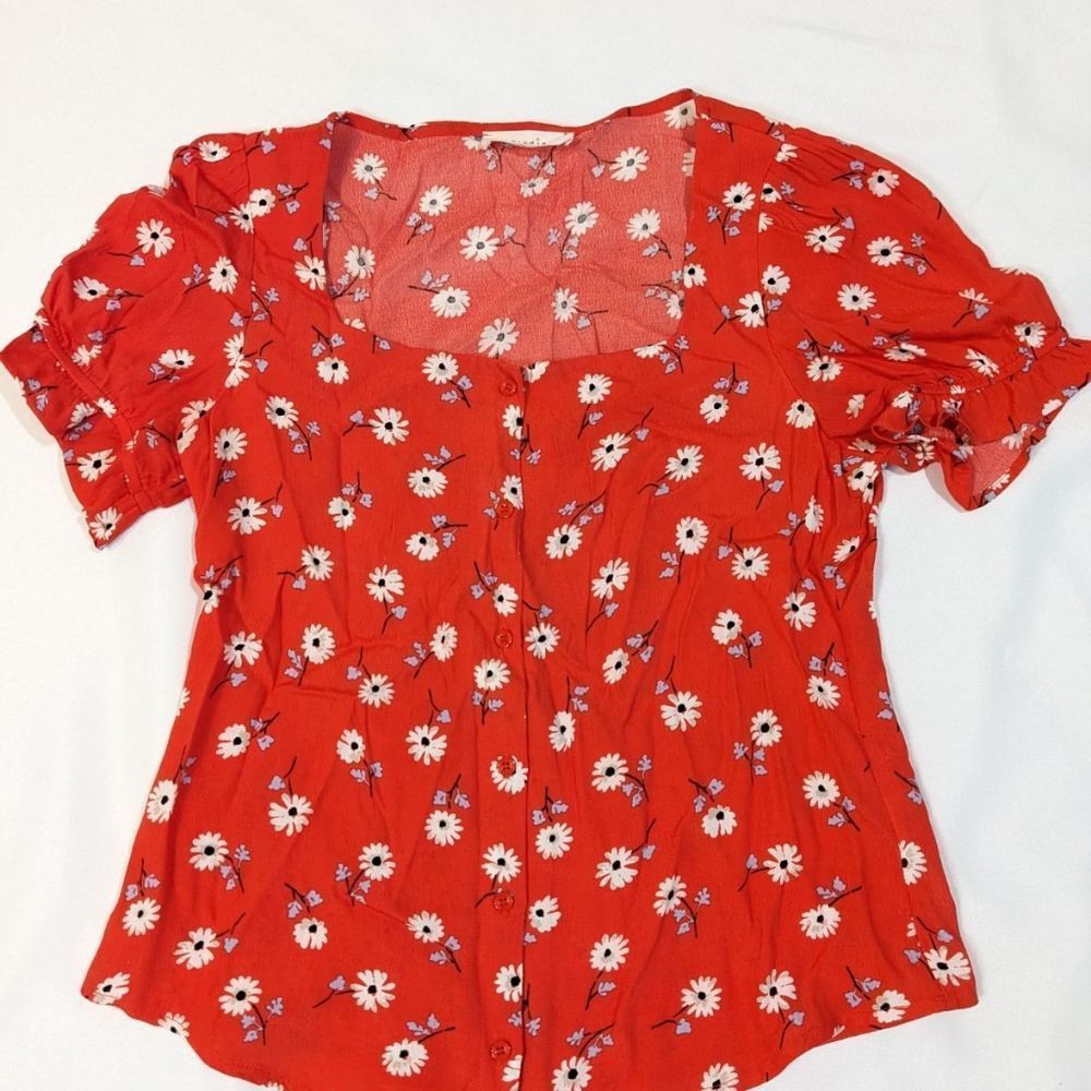 Women's Red Floral Elodie Blouse Shirt Button Down Size S